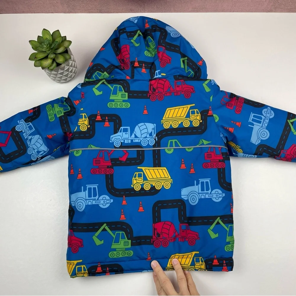The Children's Place Blue Yellow Truck Full Zip Hooded Coat Jacket Boy 2T
